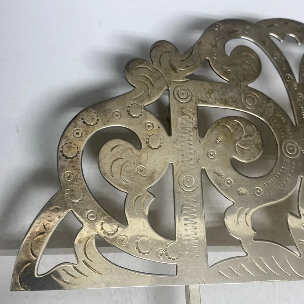 Silverplated Adjustable Footed Trivet Stamped FOOF 10”